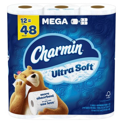 Charmin Ultra Soft Toilet Paper, 2-ply, White, 224 Sheets/Roll, 12 Rolls/Pack (61789)