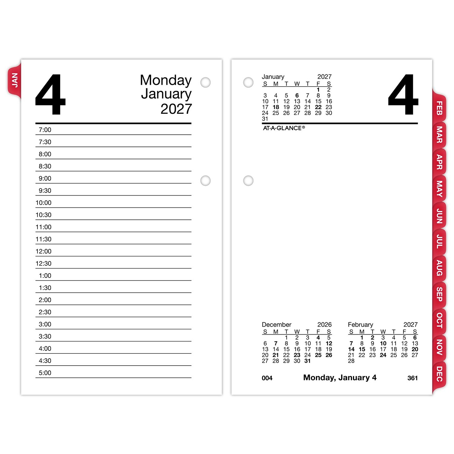 2027 AT-A-GLANCE 6 x 3.5 Daily Calendar Refill Pages, White/Black (E717T-50-27)