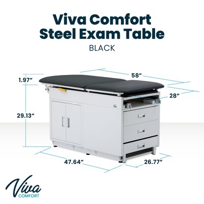 Viva Comfort Power Adjustable Exam Table with Step Stool & Storage, 500 lbs. Capacity, Black (ADI996-09-S-BLK-MK)