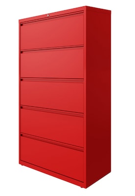 Hirsh HL10000 Series 5-Drawer Lateral File Cabinet, Locking, Letter/Legal, Lava Red, 36" (24258)