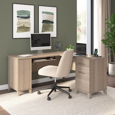 Bush Home Somerset 60W L Shaped Office Desk with Storage, Ash Gray (WC81630K)