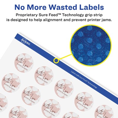 Avery Laser/Inkjet Circle  Waterproof Multipurpose Labels, 1"  Dia, White, 4800/Box (94500)