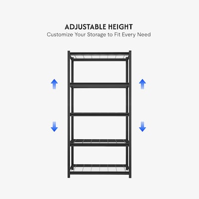 FlexiSpot 5-Shelf Metal Light Duty Wire Storage Shelving, 72" x 36" x 16", Black (CJ017-DK)