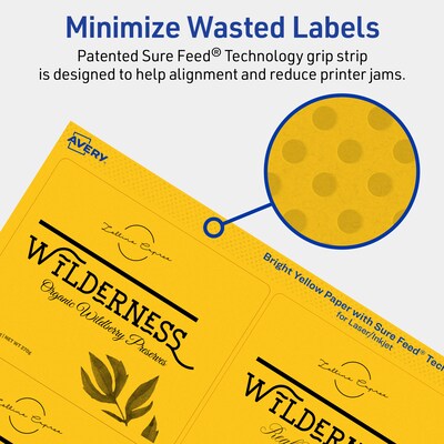 Avery Laser/Inkjet Rectangle Multipurpose Labels, 3-1/3" x 4", Bright Yellow, 240/Pack (94215)