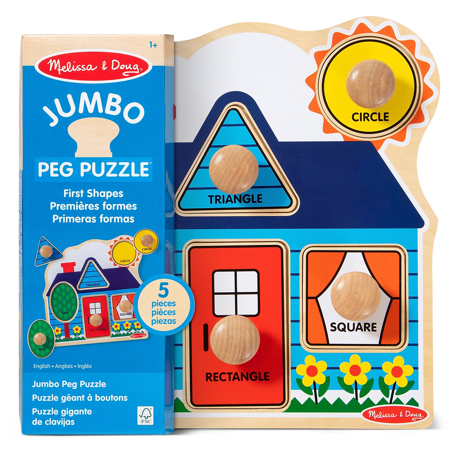 Melissa & Doug 5 Piece First Shapes Jumbo Peg Puzzle (LCI2053)