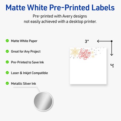 Avery Square Multipurpose Labels, 3 x 3, White, 60/Pack (19479370423)