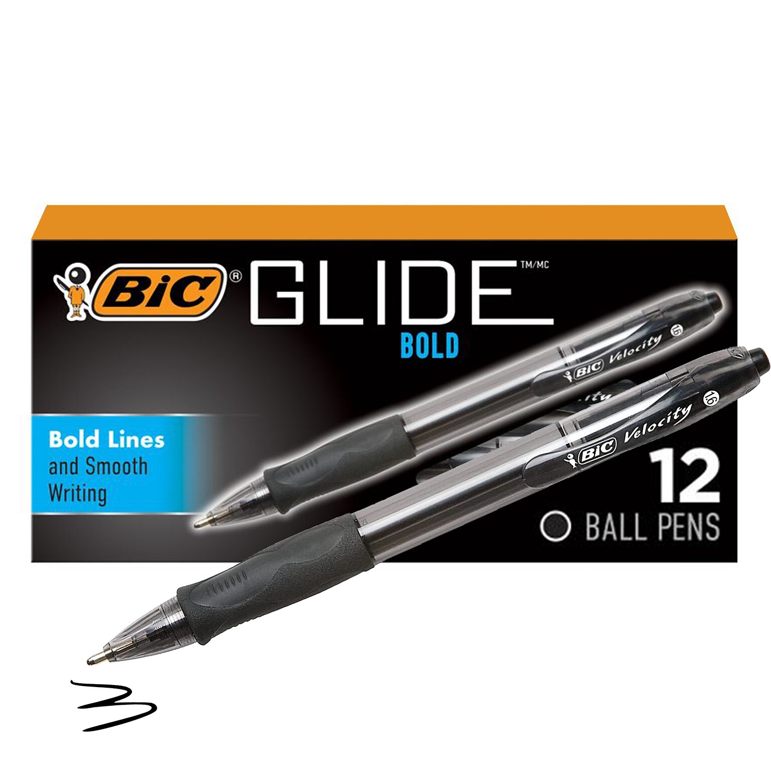 BIC GLIDE Bold Retractable Ballpoint Pen, Bold Point, Black Ink, Dozen (18510/VLGB11BK)