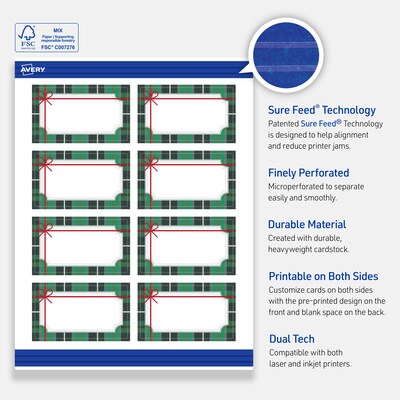 Avery Silver-Plaid Bow Matte Blank Card, White, 80/Pack (S00-FJB)