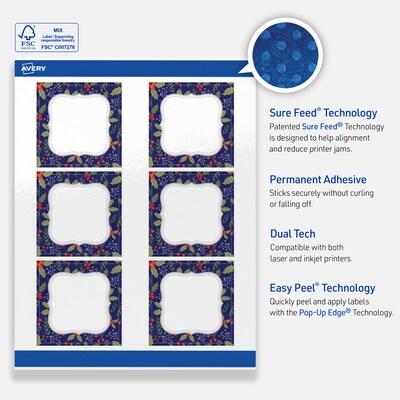 Avery Square Multipurpose Labels, 3" x 3", White, 60/Pack (19479370618)