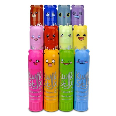 The Pencil Grip Kwik Stix Cuties Solid Tempera Paint, Assorted Colors, 12/Pack (TPG684)