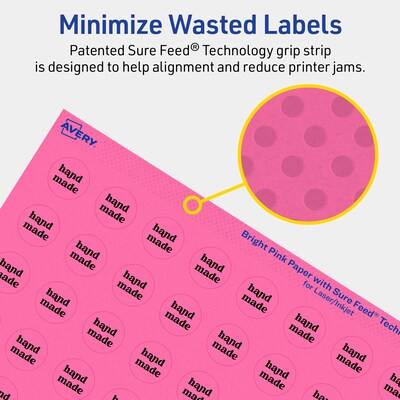 Avery Laser/Inkjet Round Multipurpose Labels, 0.75" Dia., Bright Pink, 6400/Box (94504)