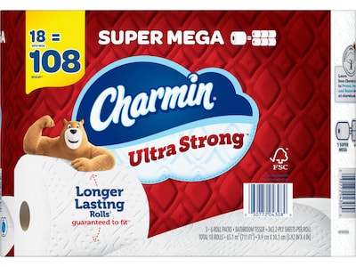 Charmin Ultra Strong Super Mega Toilet Paper, 2-Ply, White, 363 Sheets/Roll, 18 Rolls/Pack (04308)