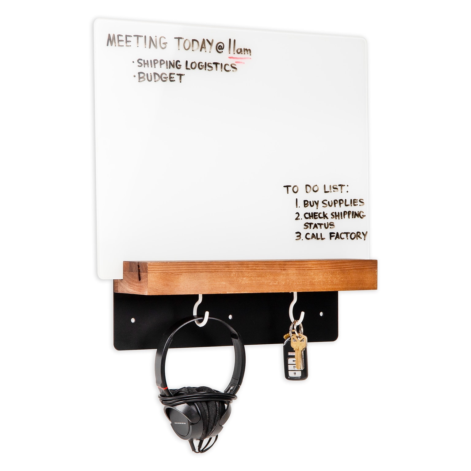 Mind Reader Glass Dry Erase Board with Wood Holder and Hook Whiteboard Message Center, White (LIFTBOARD-WHT)