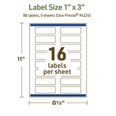 Avery Dissolvable Rectangle Multipurpose Labels, 1" x 3", Off-white, 80/Pack (94224)