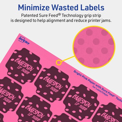 Avery Square Scalloped Laser/Inkjet Multipurpose Labels, 1-5/8" x 1-5/8", Bright Pink (1600/Box)