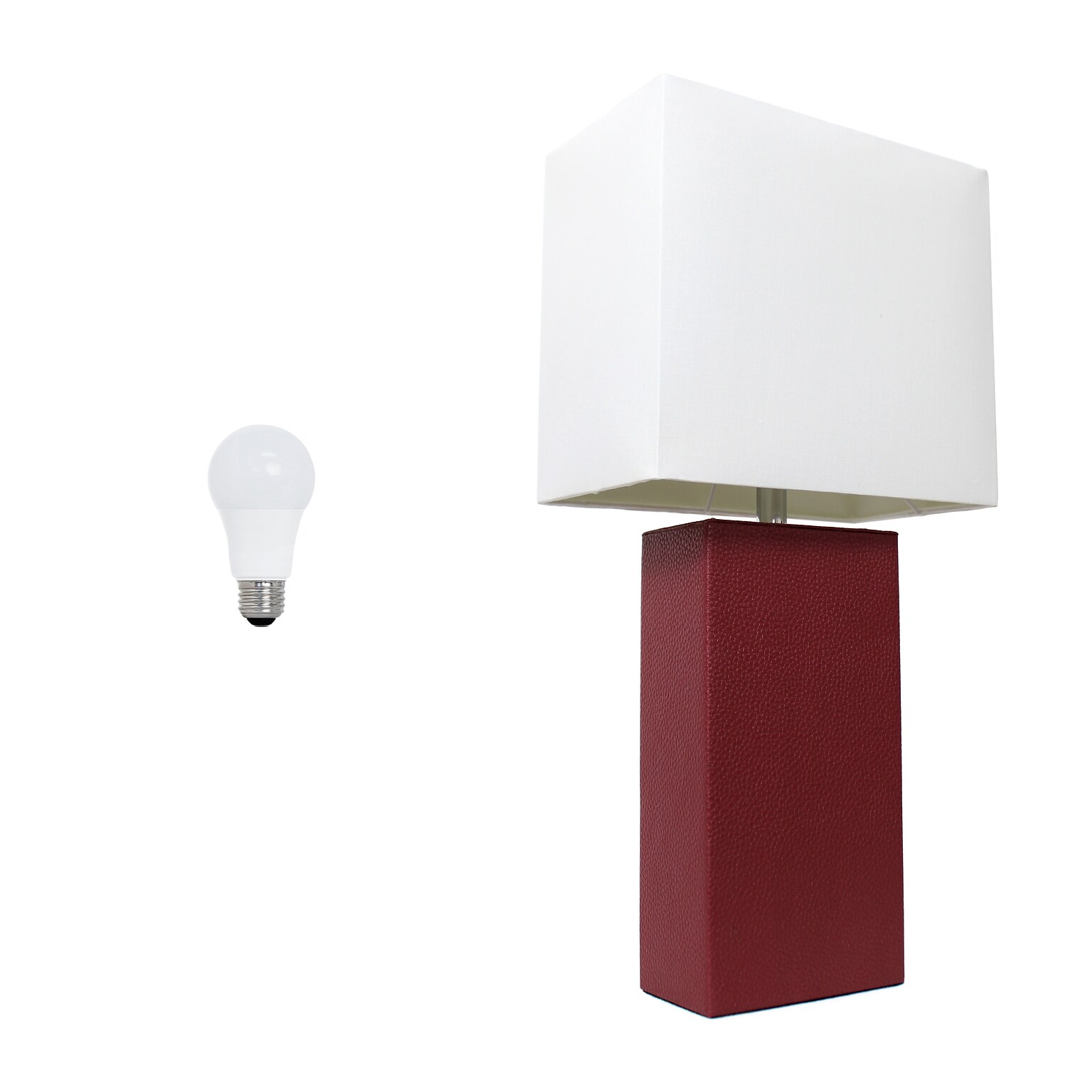 Lalia Home Lexington 21 Leather Base Modern Bedside Table Lamp, White Fabric Shade, Feit LED Bulb, Red (LHT-3008-RE-LB)