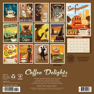 2025 Willow Creek Coffee Delights Art 12 x 12 Monthly Wall Calendar (42502)