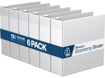 Davis Group Premium Economy 3 3-Ring Non-View Binders, D-Ring, White, 6/Pack (2305-00-06)