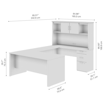 Bestar Logan 66"W U or L Shaped Desk with Drawers and Hutch, White Chocolate (46410-31)