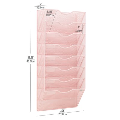 Mind Reader 8-Compartment Wall Mountable Metal File Organizer, Pink (MAG8C-PNK)