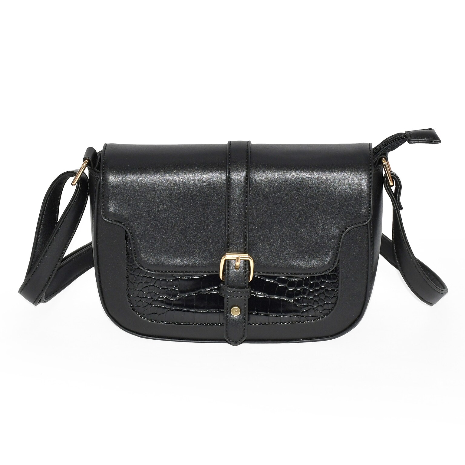 Nicci Cross-Body Bag with Buckle, Black (CBM2304450-BLK)