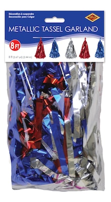 Beistle Fourth of July Patriotic Metallic Tassel Garland, Red/Silver/Blue, 3/Pack (59927-RSB)