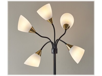 Simplee Adesso 5 Light 67" Matte Black/Antique Brass Floor Lamp with 5 Cone Shades (7205-01)