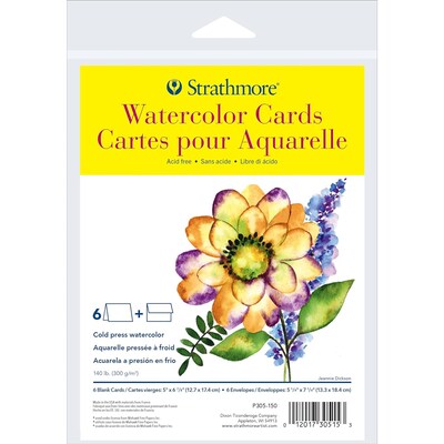 Strathmore 300 Series Watercolor Cards & Envelopes, 6.875 x 5, White, 6/Pack, 3 Packs/Bundle (STTP