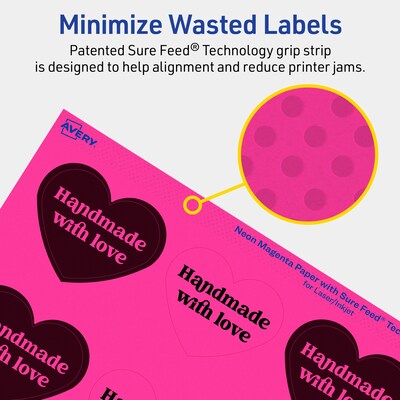 Avery Laser/Inkjet Heart Multipurpose Labels, 2-9/32" x 1-27/32", Neon Magenta, 960/Box (94603)