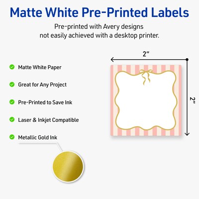 Avery Square Laser/Inkjet Multipurpose Labels, 2 x 2, White, 120/Pack (19479371122)