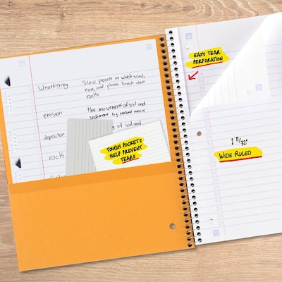 Five Star Spiral Notebook Plus Study App, 1 Subject, Wide Ruled, 8" x 10.5", 6 Pack, Assorted Colors