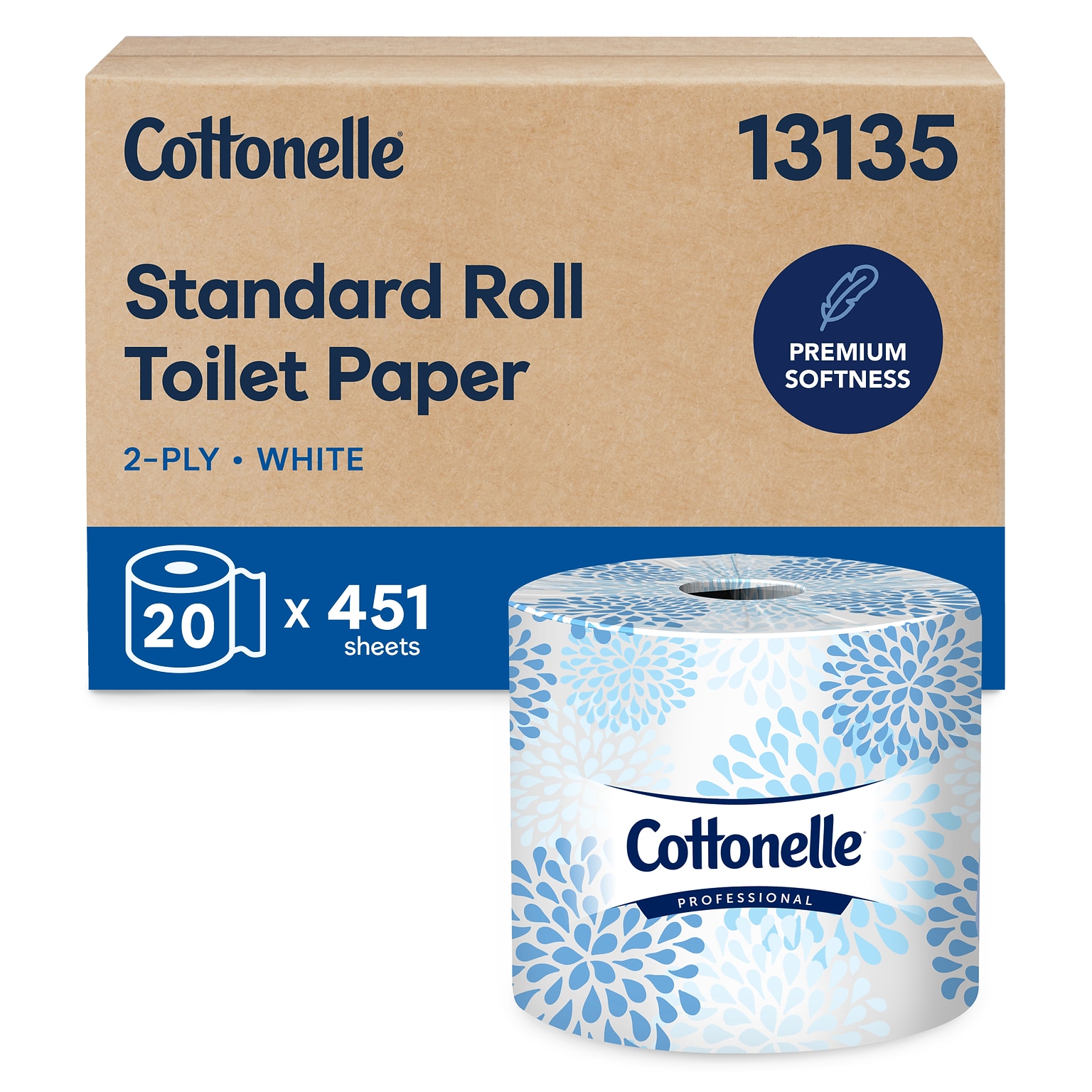 Cottonelle Professional Recycled Toilet Paper, 2-ply, White, 451 Sheets/Roll, 20 Rolls/Carton (13135)