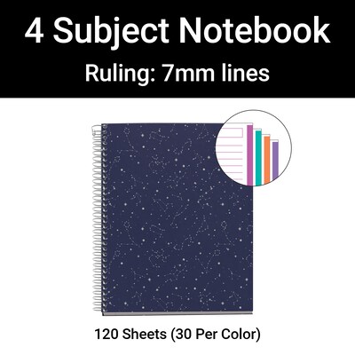 Miquelrius 4-Subject Notebooks, 5.83" x 8.27", College Ruled, 120 Sheets, Assorted Colors, 24/Carton (11992CS)