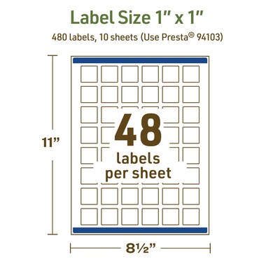 Avery Dissolvable Square Multipurpose Labels, 1" x 1", Off-white, 480/Pack (94103)