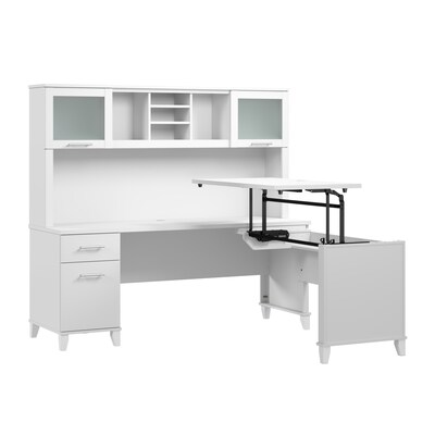 Bush Home Somerset 72W L-Shaped Sit to Stand Desk with Hutch, White (SET015WH)