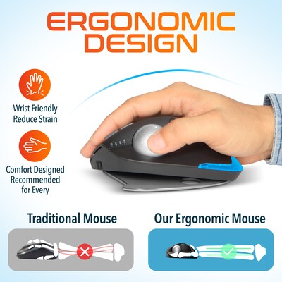 Delton T100 Wireless Ergonomic Trackball USB Mouse, Black (DMST100-WB)