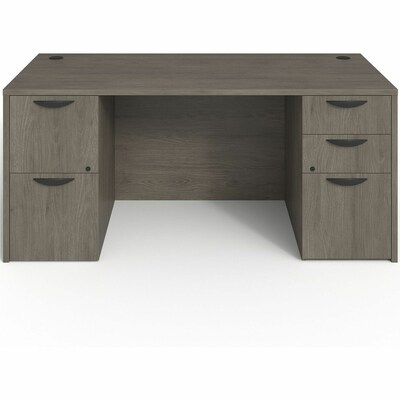 Lorell Prominence 2.0 66 W Double-Pedestal Desk, Gray Elm Surface (LLRPD3066DPGE)