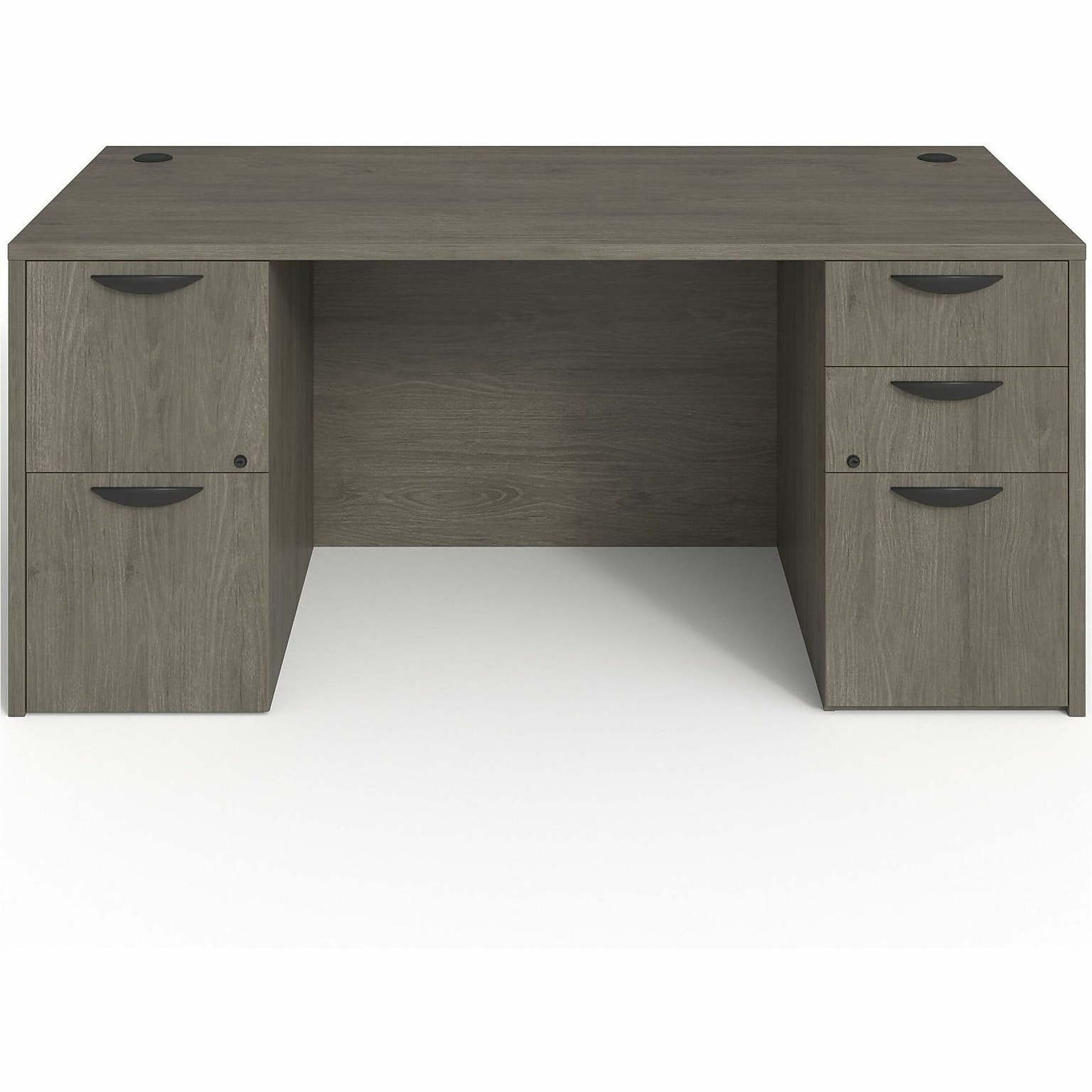 Lorell Prominence 2.0 66 W Double-Pedestal Desk, Gray Elm Surface (LLRPD3066DPGE)