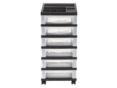 Iris 6-Drawer Durable Storage Cart, Plastic, Black/Clear (116862)