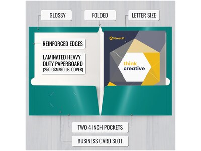 Better Office Glossy 2-Pocket Portfolio Folder, Teal, 25/Pack (80171-25PK)