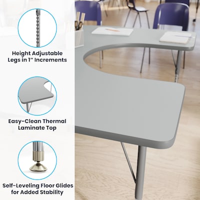 Flash Furniture Wren Horseshoe Activity Table, 66" x 60", Height Adjustable, Gray Top/Silver Frame (XUA6066HRSEGTA)