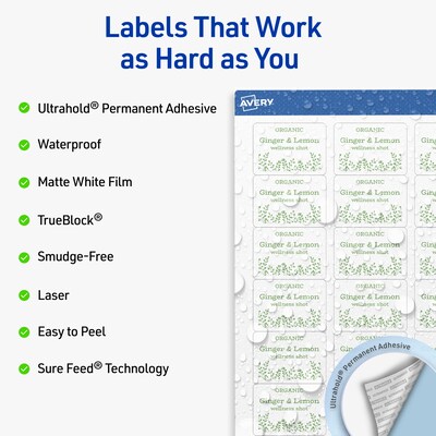 Avery Waterproof Rectangle Laser Multipurpose Labels, 1.25 x 1.75, White, 3200/Box (19479399263)
