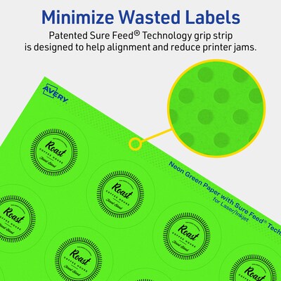 Avery Laser/Inkjet Multipurpose Circle Labels, 1.75" Dia., Neon Green, 800/Pack (94509)