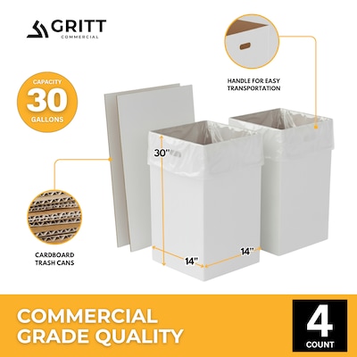 Gritt Commercial 30-Gallon Corrugated Cardboard Trash Can and Recycling Container, White, 4/Carton (GRI520-30G-4)