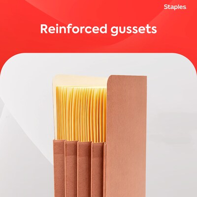 Staples Reinforced File Pockets, Letter Size, 3.5-Inch Expansion, Heavy-Duty Brown Accordion Files for Organization – 25/Pack