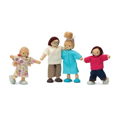 PlanToys Wooden Doll Family, Light Skin Tone & Brown Hair, 4/Set (PTS7142)