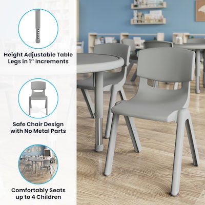 Flash Furniture Emmy 33" Round Activity Table Set, Height Adjustable, Soft Gray (YCX73RNDTBSGYE)