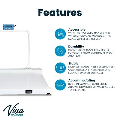Viva Comfort ME904 Digital Wheelchair Weight Scale, White, 1100 lbs. Capacity, (ADI904-03-MK)