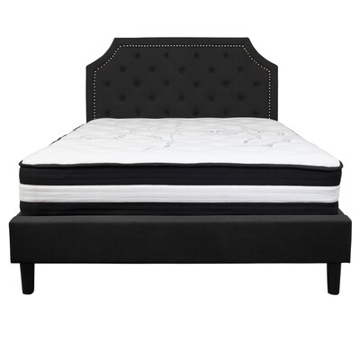 Flash Furniture Brighton Tufted Upholstered Platform Bed in Black Fabric with Pocket Spring Mattress, Queen (SLBM7)