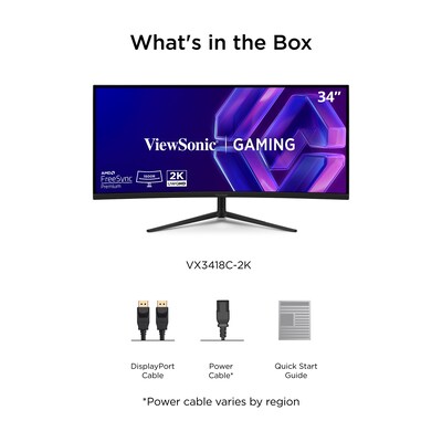 ViewSonic 34" Curved WQHD 180Hz LED AMD FreeSync Gaming Monitor, HDR10, Height Adjustable, Black (VX3418C-2K)